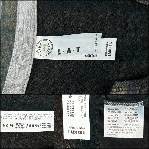 LAT Ladies Gameday Mashup Raglan Long Sleeve Tee Shirt Smoke Camo Size Large - Picture 7 of 10